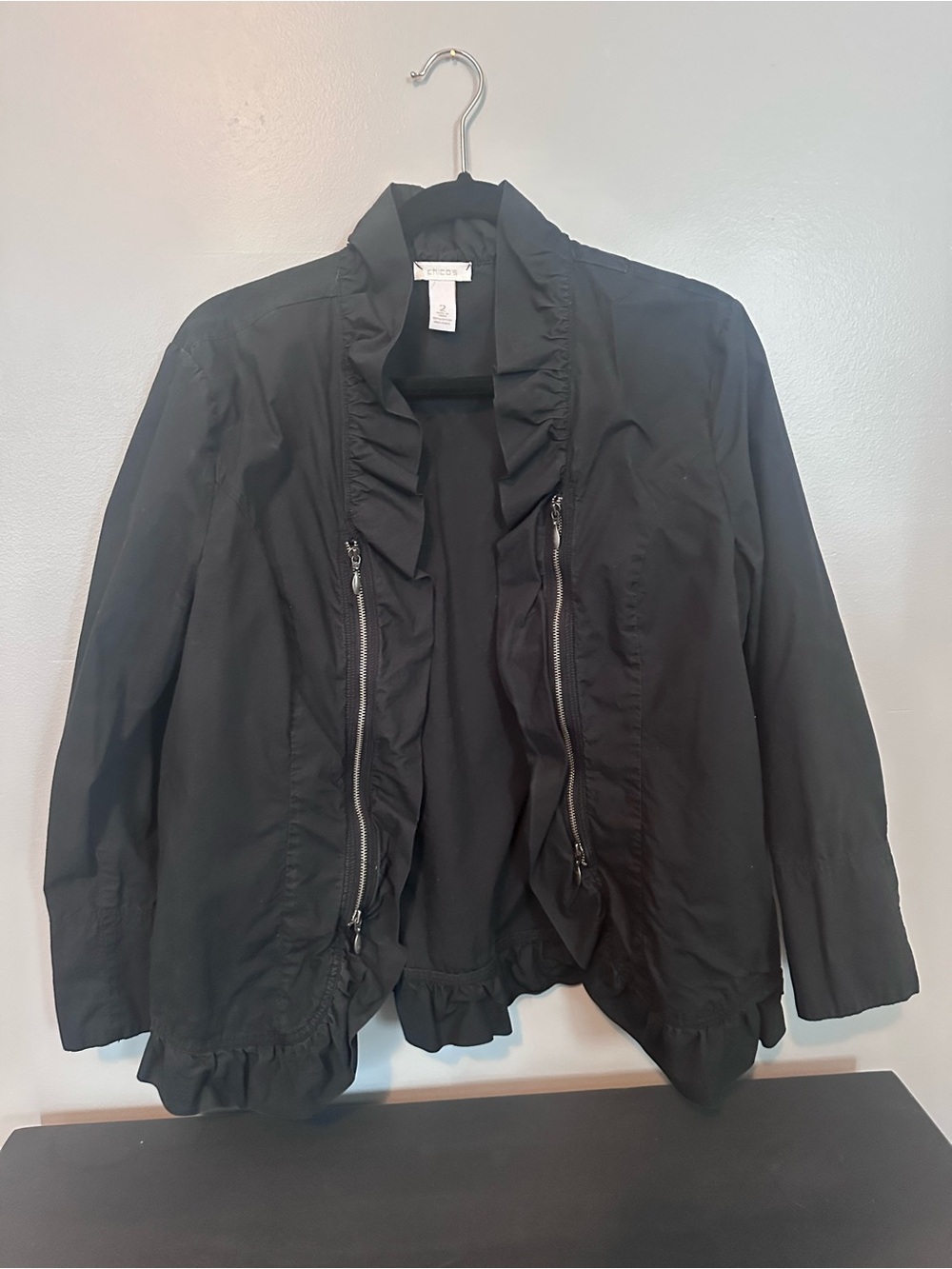 Chico's Black Ruffle-Trim Zip Jacket